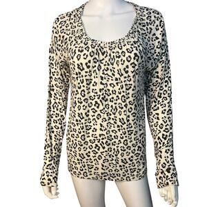 Jaclyn Smith Collection Womens L Leopard Print Long Sleeve Scoop Neck Top